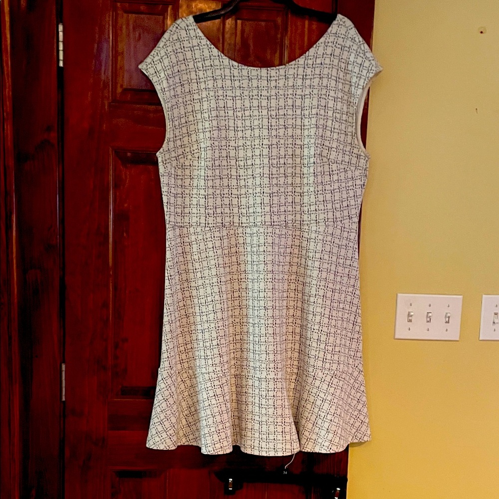 LOFT Black and ivoryCheckered Dress lightly worn
